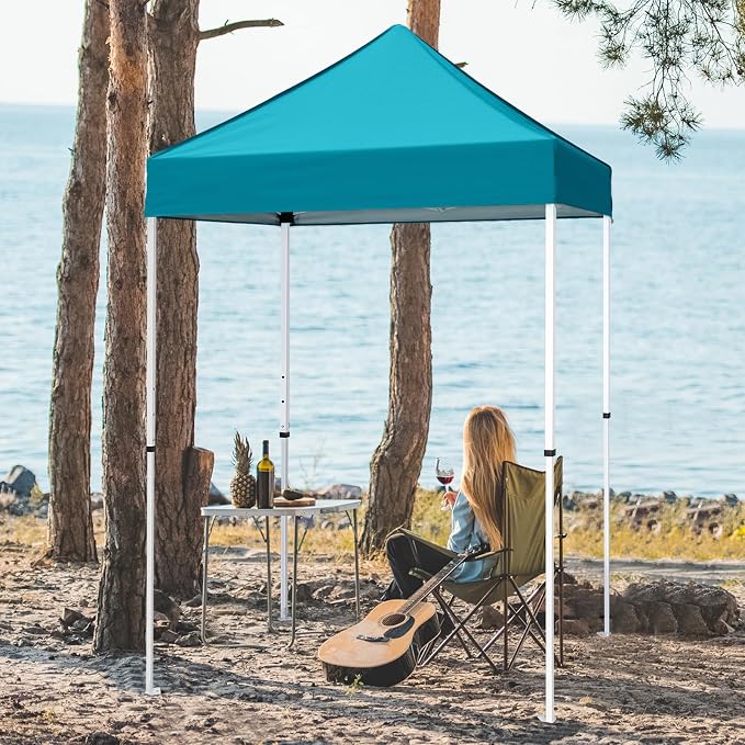 COOS BAY 5x5 Pop Up Canopy Tent, Portable Lightweight Sun Shelter with Carry Bag, Easy Setup Outdoor Canopy for Beach, Camping, Sports & Backyard Shade, Turquoise