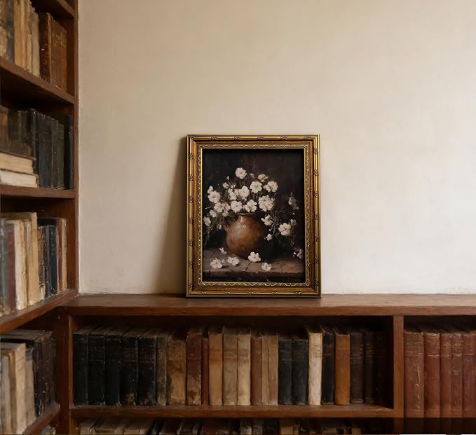 Vintage Gold Framed Wall Art Vintage Flower Still Life Wall Decor Retro White Floral Picture Retro Rustic Floral Poster Print Artwork for Home Living Bedroom Farmhouse Hallway