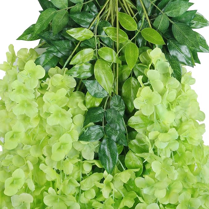 Pauwer Wisteria Hanging Flowers 12 Pack Fake Flower Garland Artificial Wisteria Vines Rattan Silk Flower String Wedding Party Wall Decorations,Green