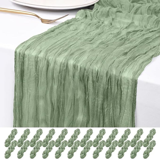 24 Pack Sage Green Cheesecloth Table Runner 120 inch Fall Thanksgiving Boho Rustic Gauze Farmhouse 10FT Cheese Cloth Runner for Baby Shower Wedding Party Holiday Home Decor