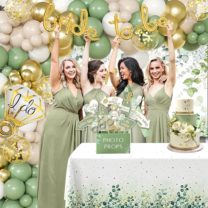 215 Pc Premium Bridal Shower Decorations Olive Sage Green - Bridal Shower Balloon Boxes with A-Z Letters & Bridal Balloon Arch Kit & Bride to Be Balloon for Bridal, Bachelorette, Engagement or Wedding