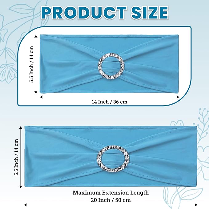 MDS Pack of 100 Spandex Chair Sashes Bow Premium Stretch Chair Cover Band with Buckle Slider Universal fits Elastic Dining Chair Ties for Wedding Party Banquet Events Decoration - Blue