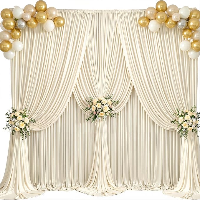 10x15ft Beige Backdrop Curtains for Parties Wrinkle Free Fabric Backdrop Curtain Wedding Photo Drapes Backdrop for Birthday Party Baby Shower Bridal Shower Photography Stage Back Drop 2 Panels 5x15FT