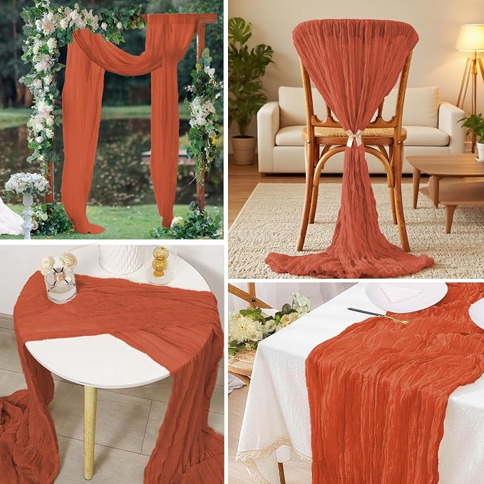 16 Pack Cheesecloth Table Runners 20" x 120", Boho Gauze Table Decor for Wedding, Bridal Shower, Birthday Party, Long Romantic Runner(Terracotta)