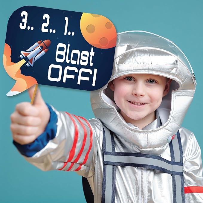 Space Photo Booth Props - 41-pc Photobooth Kit with 8 x 10-Inch Sign, 60 Adhesive Pads, 45 Sticks - Space Party Decor - Space Props - Out of This World Party Decorations