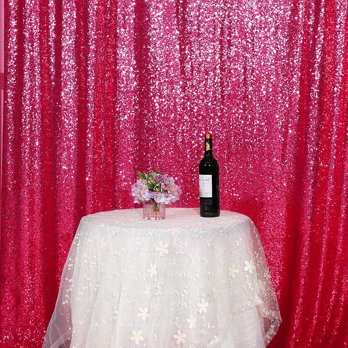 PartyDelight Hot Pink Sequin Backdrop Curtains 6x8ft | 3mm stitched sequin curtain with 4 inch rod pocket for 6x8ft photo booth wall ceremony backdrop party wall and stage display