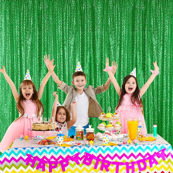 Sugargirl Grass Green Sequin Backdrop Curtain 6 Panels 2FTx8FT Glitter Grass Green Background Drapes Sparkle Photography Backdrop for Party Wedding Birthday Wall Decoration