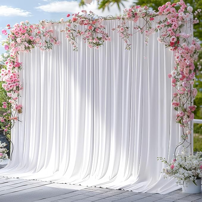 White Backdrop Curtains 10 Panels, 10 Feet Wrinkle-Free Polyester Photography Backdrop Drapes for Wedding Baby Shower Party Background Backdrop Stand- 10FTX40FT