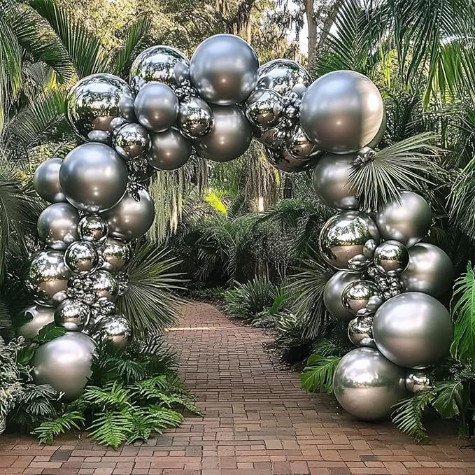 Metallic Silver Balloons, 98PCS Chrome Silver Balloon Garland Arch Kit, 18/12/10/5 Inch Different Sizes for Birthday Baby Shower Graduation Party Decorations