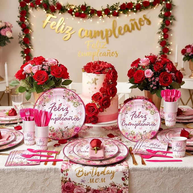 168 Pcs Mexican Birthday Party Decorations for Women Pink Floral Birthday Plates and Napkins Fiesta Party Tableware Sets Serves 24 Cinco De Mayo Supplies