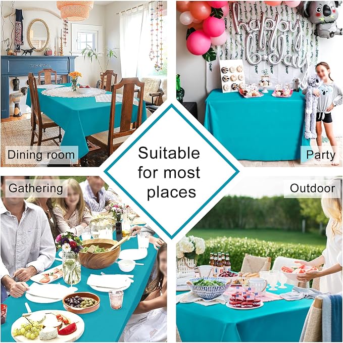Hiasan 2 Pieces Turquoise Rectangle Tablecloth - Water Resistant and Spillproof Dining Room Washable Fabric Table Cloth for Dining Room, Polyester, 60 x 84 Inch