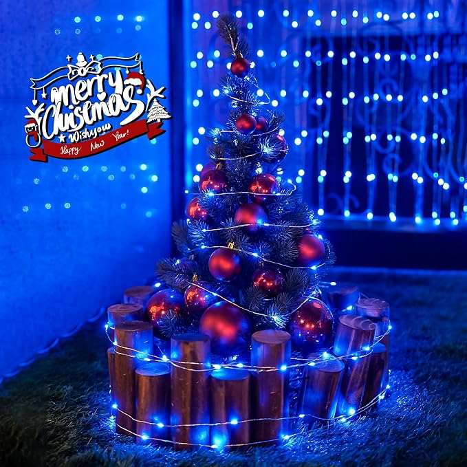 JMEXSUSS 200 LED Blue Fairy Lights Plug in, 66 ft Christmas Twinkle Lights | Outdoor Waterproof with 8 Modes Christmas Tree Lights for Bedroom Christmas Tree Decor