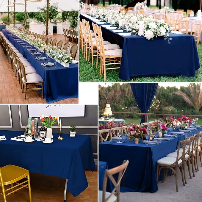12 Pack Polyester Tablecloth -60 x 126 Inch Navy Blue Table Cloth for 8 Feet Rectangle Tables, Stain and Wrinkle Resistant Washable Fabric Table Cover for Wedding Party Banquet Restaurant Kitchen