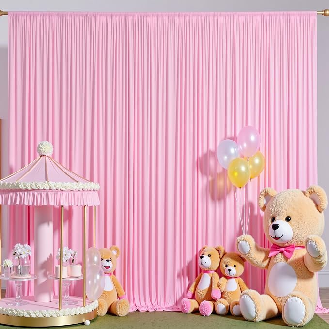 12ft x 10ft Pink Backdrop Curtains for Parties, Wrinkle Free 2 Panels Photo Backdrop Drapes Back Drop Cloth for Wedding Birthday Photography Background Decor