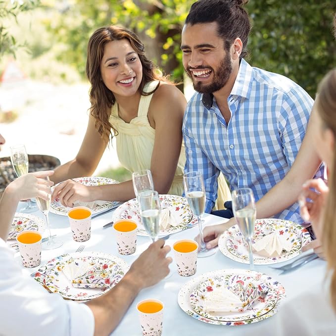 Ziliny 250 Pcs Wildflower Party Decorations Include Spring Summer Floral Paper Plates Napkins and Cups for Wildflower Baby Shower Tea Decorations, Serve 50 Guest (Colorful,Floral Style)