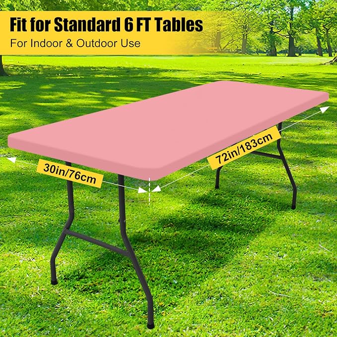 Smiry 4 Pack Rectangle Picnic Table Cloth, Waterproof Elastic Fitted Tablecloths, Washable Polyester Rectangular Patio Table Cover for Camping, Indoor and Outdoor (Dusty Pink, 30"x72")