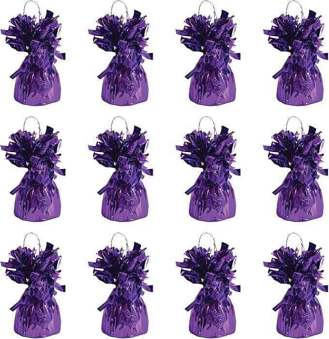 Beistle Metallic Wrapped Balloon Weight – 12 Pack, Purple Balloon Centerpiece Bouquet Holders, Party Decoration Accessories for Birthdays, Weddings, Graduations, and Retirement Celebrations, 6 Oz