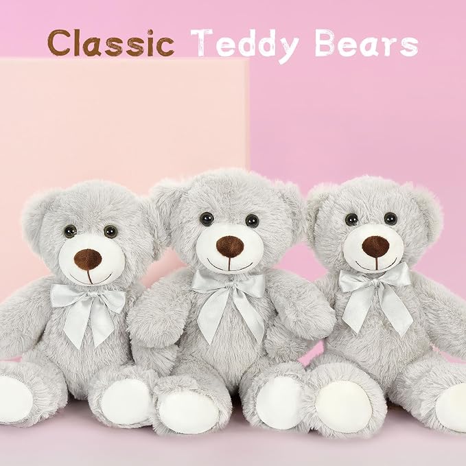MaoGoLan Bulk Teddy Bear Baby Shower, 10 Packs Small Gray Teddy Bear Stuffed Animals in Bulk,13.5" Small Stuffed Bears Plush for Wedding,Birthday,Christmas, Party Decorations