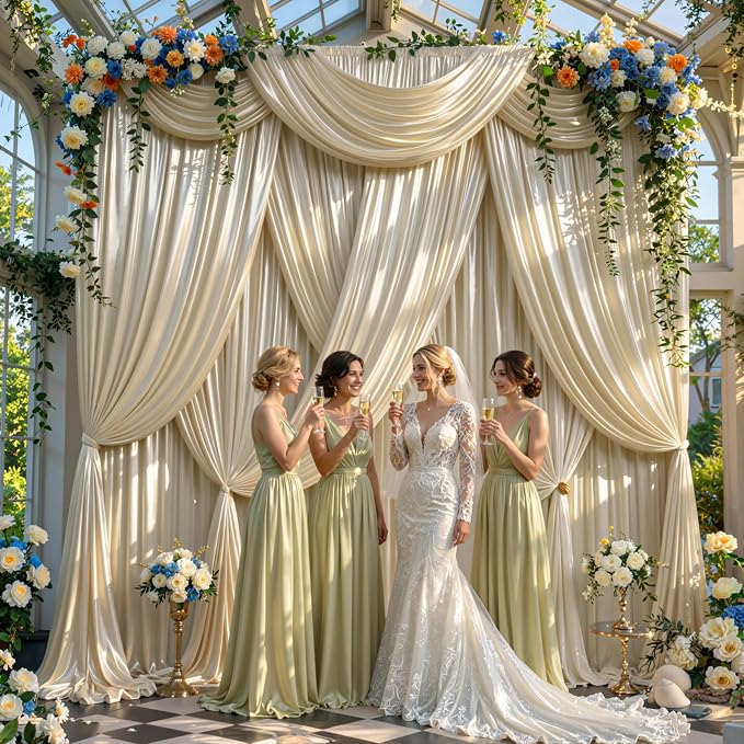 10x10ft Champagne Beige Glitter Backdrop Curtain for Parties, Wrinkle Free Satin Photo Backdrop Drapes 2 Panels Shimmer Back Drop Cloth for Wedding Birthday Baby Shower Photography Background Decor