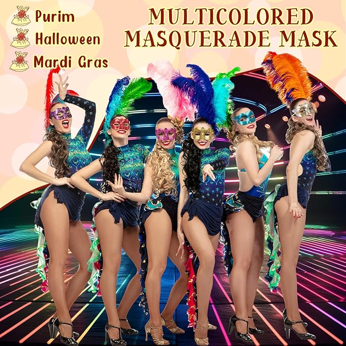 VioraWhite 60 Pack Multicolored Masquerade Mask Gold Shining Plated Mardi Gras Mask for Purim Mardi Gras Wedding Party