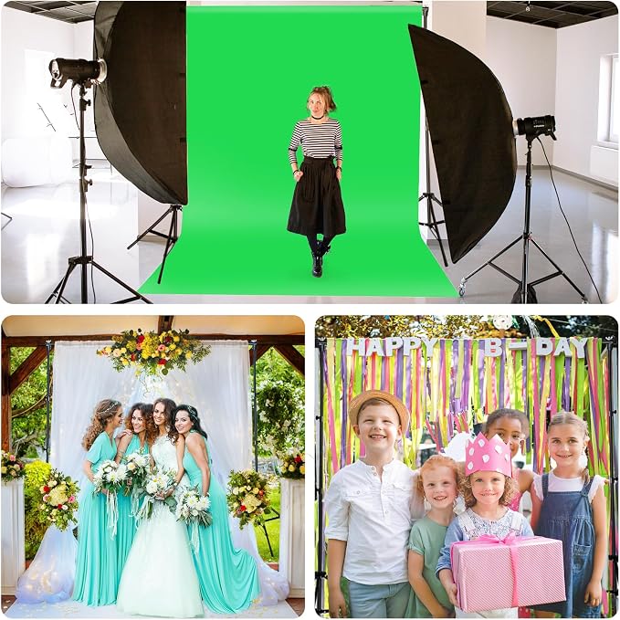 10x7 ft Adjustable Green Screen Backdrop Kit with Stand, Photo Background Support System for Video Streaming, Photography, Studio, Parties, Events