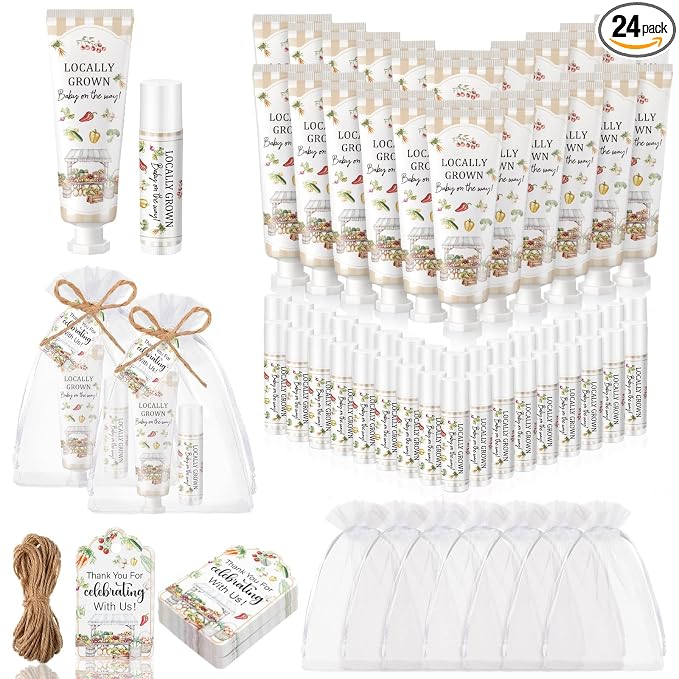 Lounsweer 24 Sets Locally Grown Baby Shower Hand Cream and Lip Balm Gift Farmers Market Baby Shower Party Favors for Guest Vegetable Theme Travel Size Hand Lotion and Lip Balm Birthday Party Supplies
