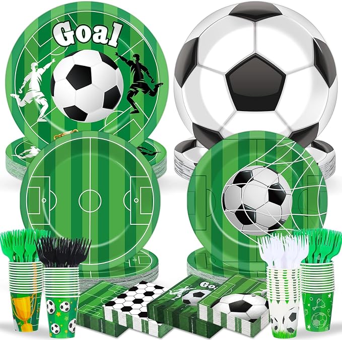250 Pcs Soccer Birthday Party Decorations Soccer Disposable Party Tableware Sets Including Plates Cups Napkins Soccers Dinnerware for 2026 World Sports Birthday Parties Decorations Supplies Serves 50