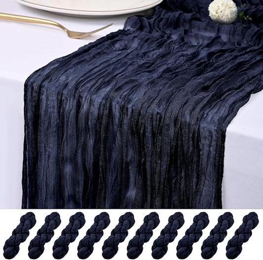 10 Pack Navy Blue Cheesecloth Table Runner 17x108 Inch Semi Sheer Boho Rustic Gauze Cheese Cloth Table Runners for Wedding Party Birthday Baby Shower Home Décor