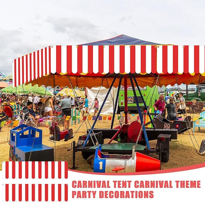 Preboun 12 Pcs Carnival Decorations Tent Christmas Circus Carnival Hanging Decorations Christmas Red White Striped Banner Circus Xmas Mardi Gras Theme Celebration Wall Games Props