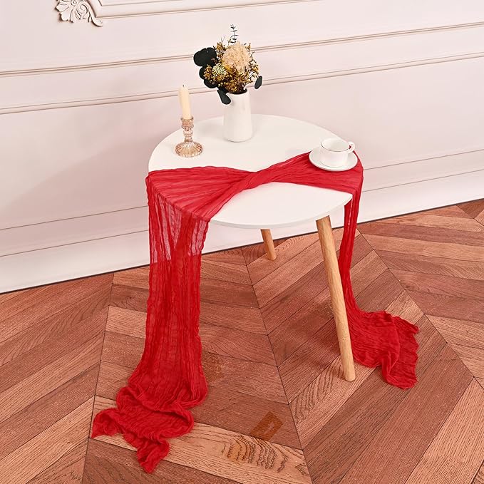 24 Pack Red Cheesecloth Table Runner,9FT Burgundy Runner,17x108inch Rustic Boho Gauze Table Runner for Wedding Party Bridal Shower Thanksgiving Christmas Boho Table Decoration