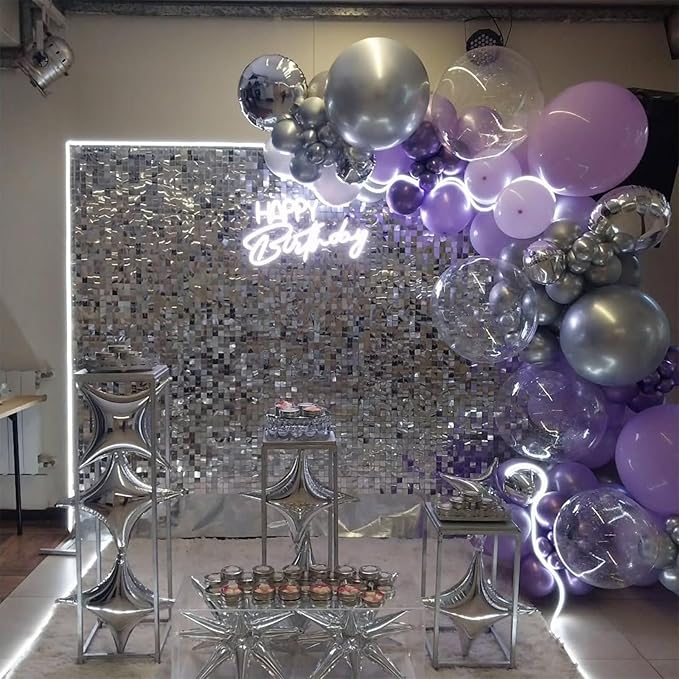 Silver Shimmer Wall Backdrop 12 Panels Cover 4 x 3 Ft, Photo Backdrops for Wedding,Anniversary,Birthday,Party Decoration