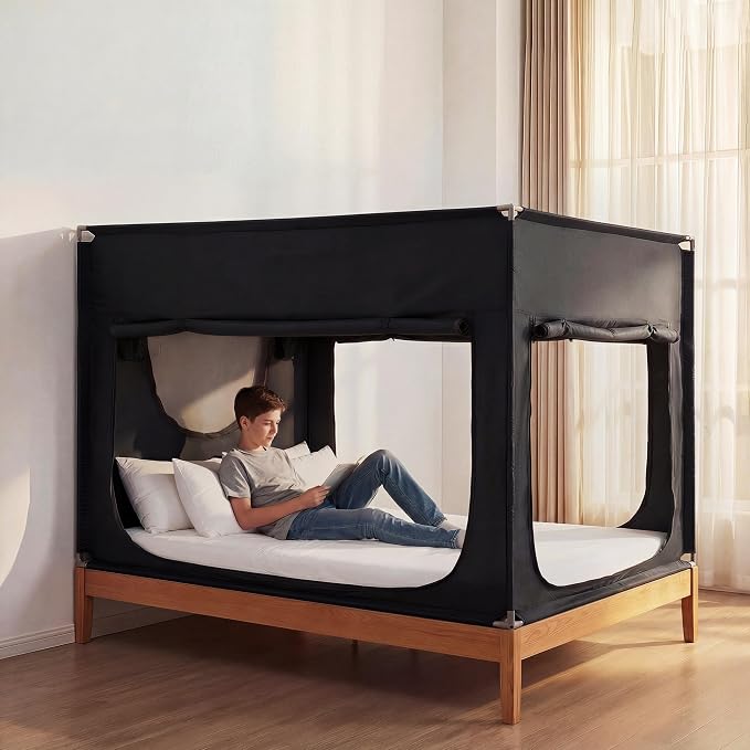 ANC POP Portable Bed Tent, Blackout Privacy Canopy with 3 Doors & Breathable Mesh, Large Space for Adults, Indoor Sleeping Shelter for Dorms/Shared Rooms