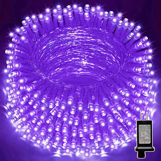 LAMPHOME 99ft 300LED Light Purple String Lights, Clear Wire 16 Modes LED Halloween Lights, Waterproof Indoor Outdoor Purple Christmas Lights Plug in, Halloween Bedroom Garden Party Decor