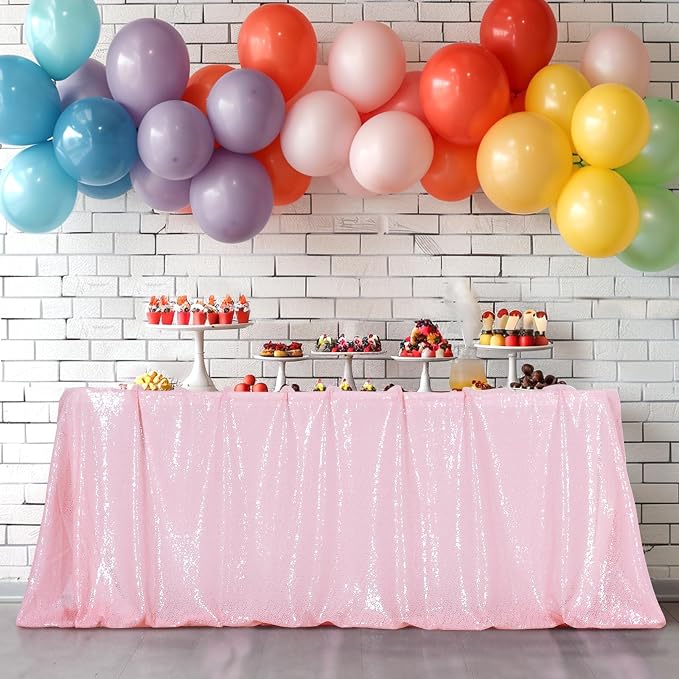 Poise3EHome Pink Sequin Tablecloth 90×132 Inch Rectangle Sparkly Fabric Table Cloth for Birthday Wedding Valentine Party Holiday Baby Shower Christmas Decoration