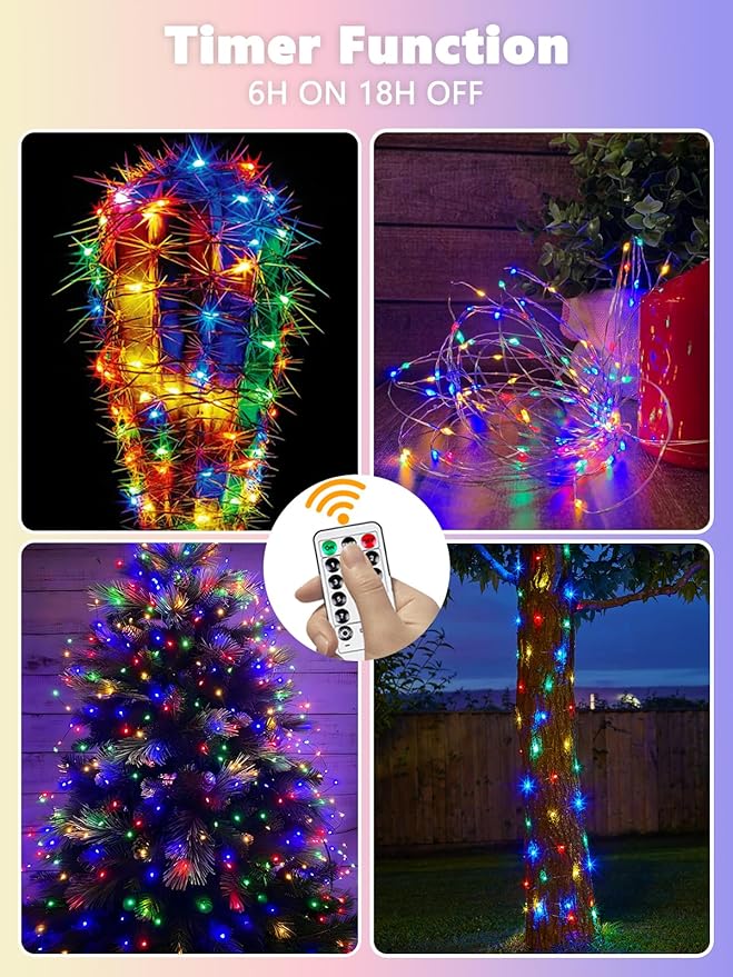 4 Pack Fairy Lights Battery Powered with Remote Twinkle Lights Multicolor | Each 80LED 26FT, 8 Modes, Timer, Bendable & Waterproof Wire, LED String Light Indoor Outdoor for Christmas Garland Home Decor