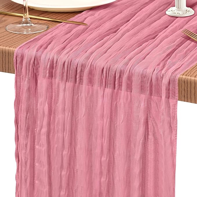 30 Pack Cheesecloth Table Runner 10FT Dusty Rose Table Runner Boho Gauze Cheese Cloth Table Runners Long Rustic Sheer Table Decorations for Wedding Party Baby Bridal Shower Birthday Holiday Home