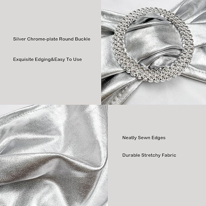 Spandex Chair Sashes Bands 30PCS Stretch Chair Ties Bows with Buckle Slider for Wedding Party Banquet Decoration (Metallic Silver)…