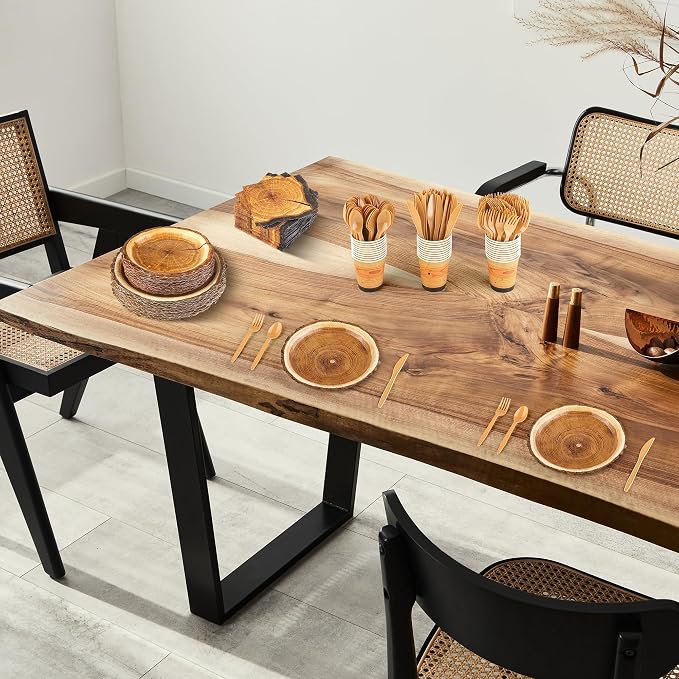 Kochorie 400 Pieces Wood Slice Disposable Tableware Sets, Rustic Wood Party Supplies with Plates Cups Napkins Cutlery Serves 50 for Birthday Hunting Forest Themed Party Decorations