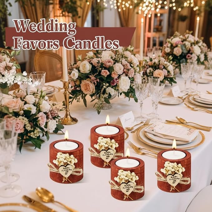 50 Pcs Rustic Wedding Party Favor Candle Holders Bridal Shower Favors Wooden Candles Favors Gifts Souvenirs for Guest Romantic Gifts Wedding Decorations (Dark Brown)