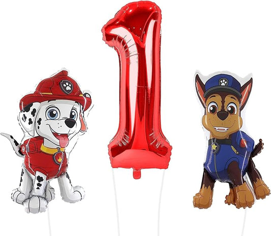 Toyland® Chase & Marshall Paw Patrol Foil Balloon Pack - 2 x 32 Character Balloons & 1 x 40 Number Balloon - Kids Party Decorations