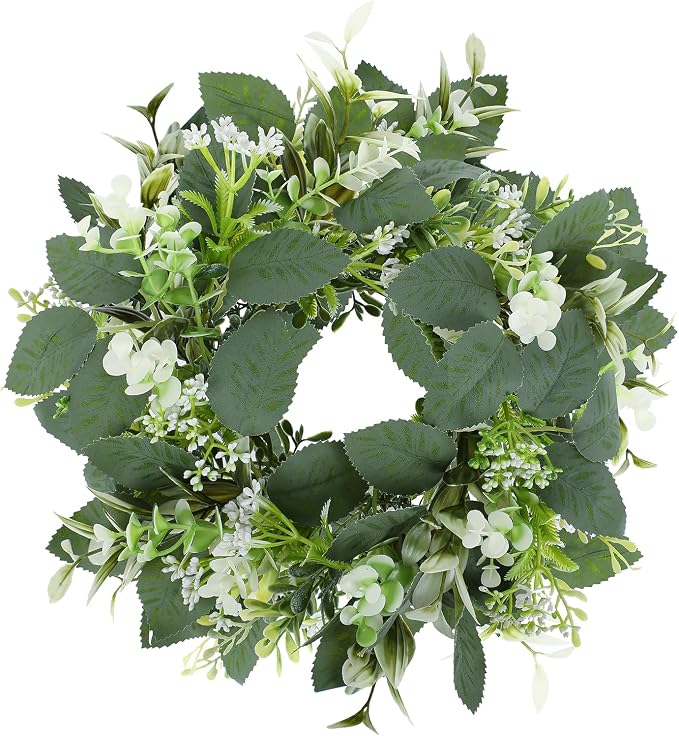 8 Pack Eucalyptus Candle Rings, Artificial Greenery Candle Wreath, Floral Candle Rings for Pillar Candles, Table Centerpieces for Party Event, 9.84 Inch Small Greenery Rings for Wedding, Home