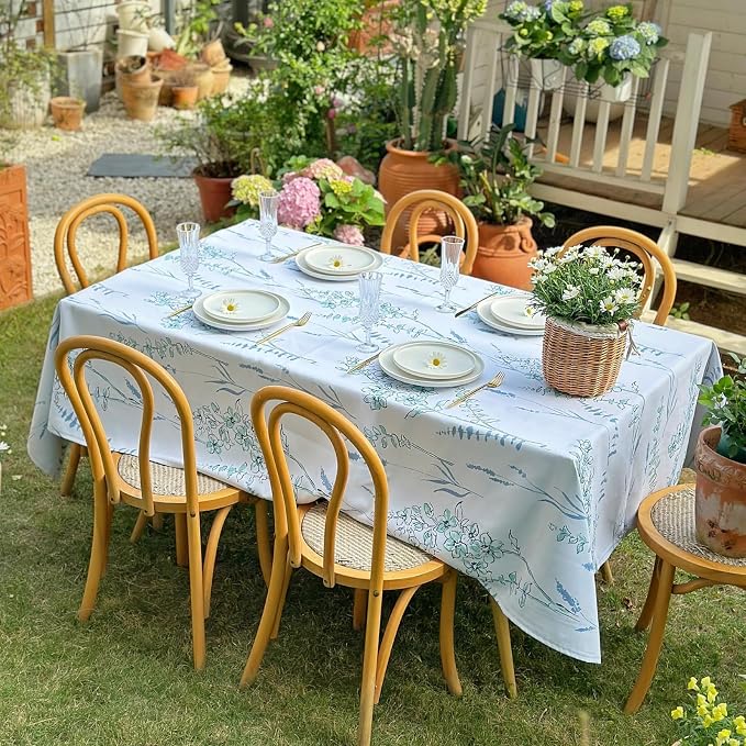 Outdoor Tablecloth, Washable Waterproof Table Cloth for Rectangular Tables, Blue Green Watercolor Print Table Cover for Dining, Farmhouse, Easter, Party, Patio - 72''x54''
