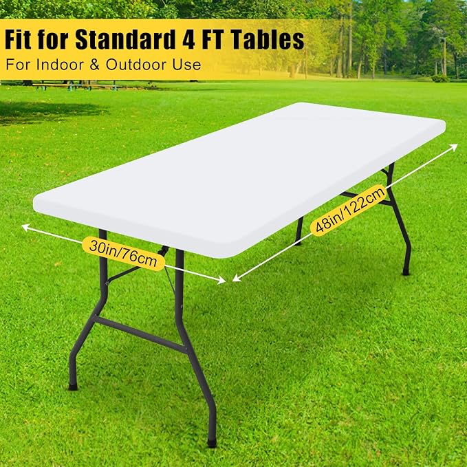 Smiry 3 Pack Rectangle Table Cloth, Elastic Fitted Flannel Backed Vinyl Tablecloths for 4ft Folding Tables, Waterproof Wipeable Table Covers for Indoor, Outdoor, Camping and Picnic (White, 30"x48")