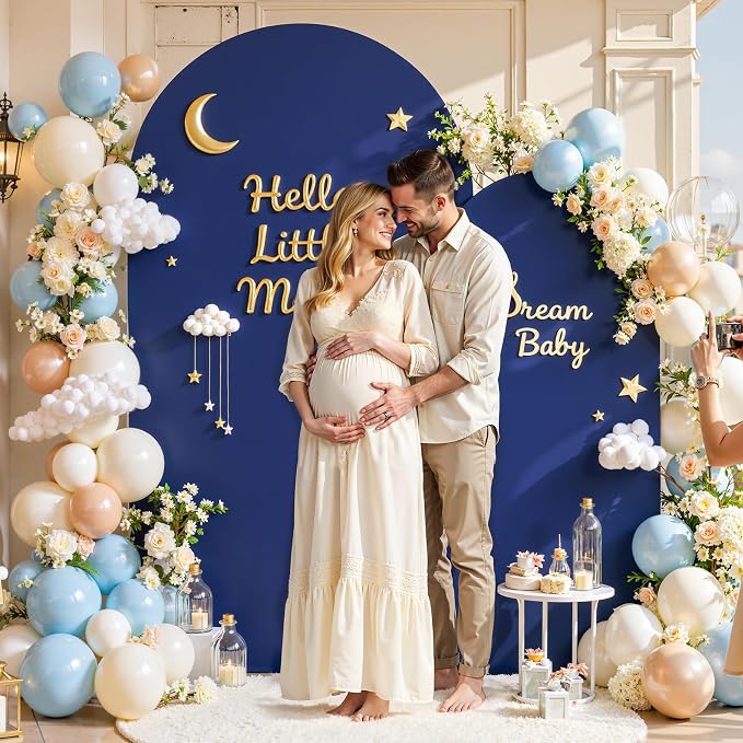 7.2FT 6FT Arch Backdrop Cover for Party, Set of 2 Stretchy Spandex Fitted Arch Stand Cover for Baby Shower, Birthday Wedding Decor, Chiara Backdrop Cover with Double-Sided Design(Blue, Brown)