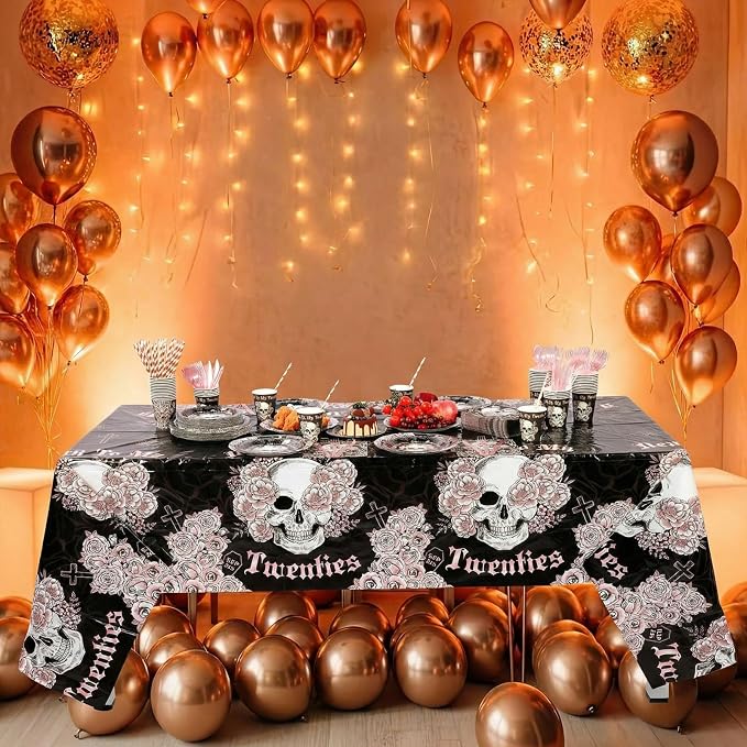 Funnymoom 452 Pcs Death to My 20s Decoration for Her Serves 50, Black Rose Gold Rip 20s Paper Plates Napkins Cups Tablecloth Cutlery Straw for Women Death to My Twenties 30th Birthday Party Supplies