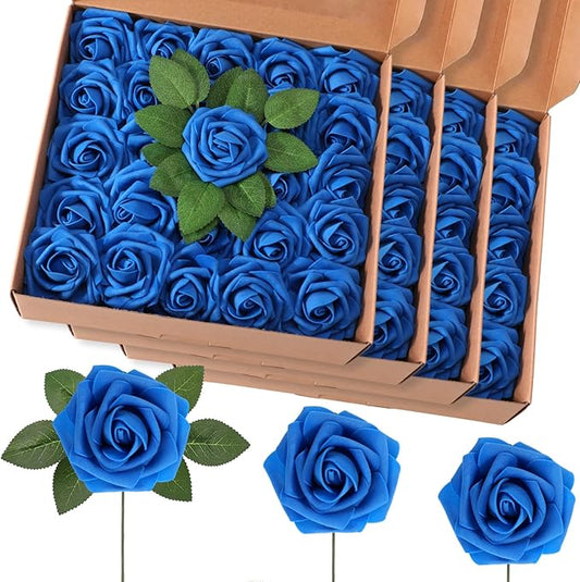 100 Pcs Artificial Foam Rose Flower Faux Bouquet Wedding Fake Rose Gift for Mother's Day Women DIY Bridal Shower Party Table Birthday Home Spring Decor (Royal Blue)