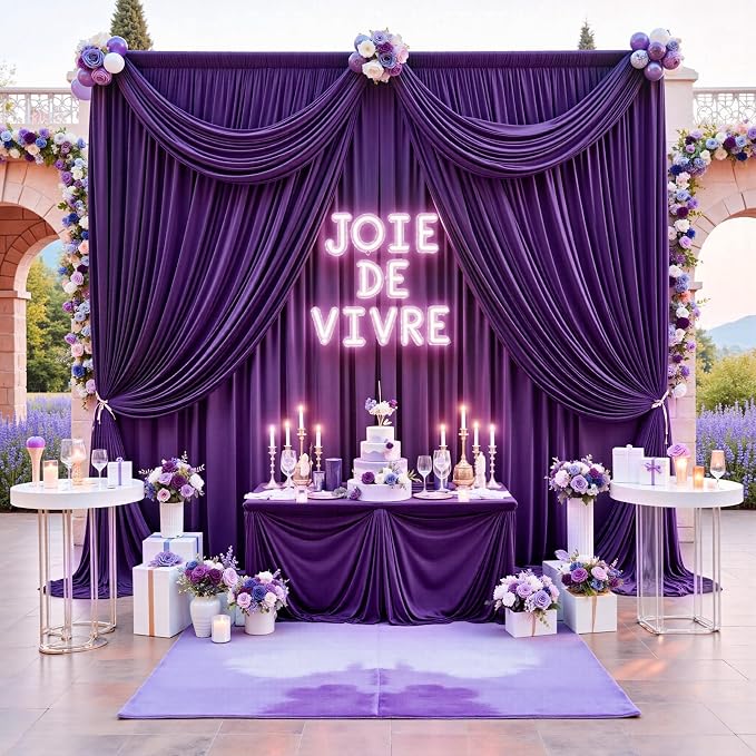 50ft x 12ft Purple Backdrop Curtains for Parties, Wrinkle Free 10 Panels Photo Backdrop Drapes Back Drop Cloth for Wedding Birthday Photography Background Decor
