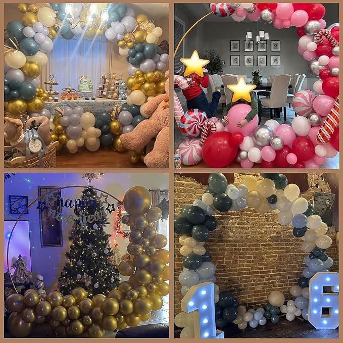 8FT Gold Round Backdrop Stand Large Circle Metal Floral Balloon Frame Wedding Arch Stand for Wedding, Birthday Party, Baby Shower, Graduation, Anniversary, Candy Tables Celebration