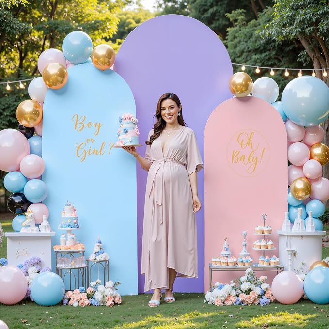 Set of 3 Arch Backdrop Covers(6ft, 5ft, 4ft) - Premium Stretchy Spandex Backdrop Arch Stand Cover for Baby Shower,Wedding,Party Decor Chiara Cover with Double-Sided Design(Pink Blue Lavender)