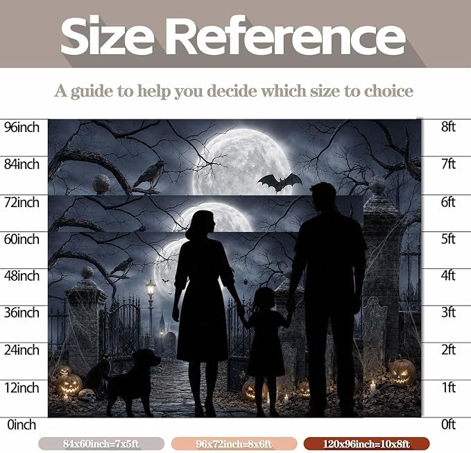 20x10ft Halloween Backdrop Spooky Graveyard Cemetery Full Moon Pumpkin Black Cat Skull Photography Background, Horror Fall Party Decor Photo Booth Props, Kids Birthday Studio Wall Decor Banner